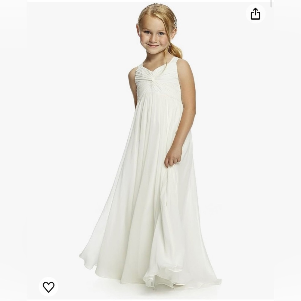 V Neck Chiffon Long Junior Bridesmaid dress, color ivory, size 6? not sure